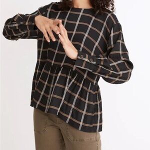 Madewell Peplum Plaid Top Size M